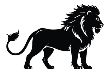 Majestic lion stands powerfully, its black silhouette showcasing strength and a regal mane