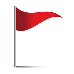 Red waving flag. Simple pole symbol. Motion banner shape. Vector minimal icon.