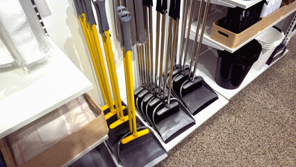 Dustpan and broom sets for cleaning in a supermarket