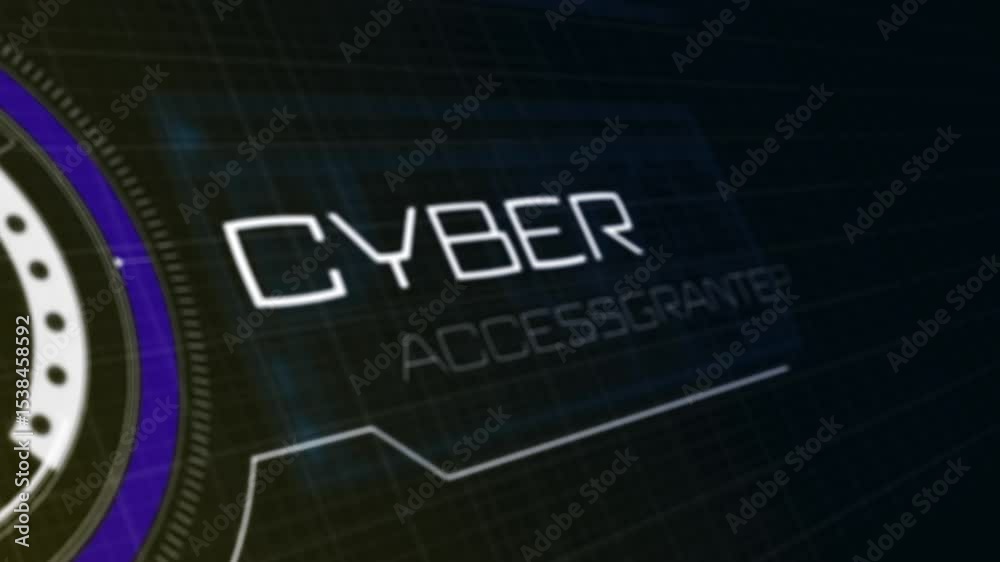 Poster loading hud interface intensifying purple arc and nodes at grid, morphing cyber plus access granted