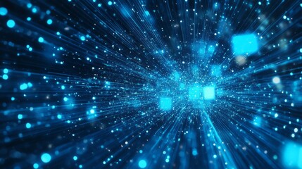 Obraz premium Futuristic metaverse digital landscape with glowing blue grid and virtual reality elements in abstract technology background template