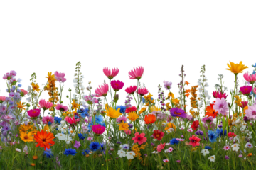 vibrant meadow of wildflowers in full bloom isolated on white background