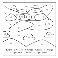 Airplane Color by Number &ndash; Sky Adventure Worksheet for Kids