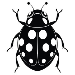 Black ladybug insect with white spots art on white background is presented