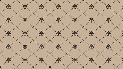 Elegant brown and beige fleur de lis diamond pattern wallpaper