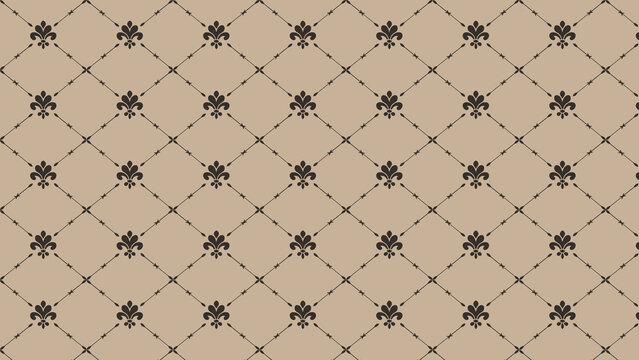Elegant brown and beige fleur de lis diamond pattern wallpaper