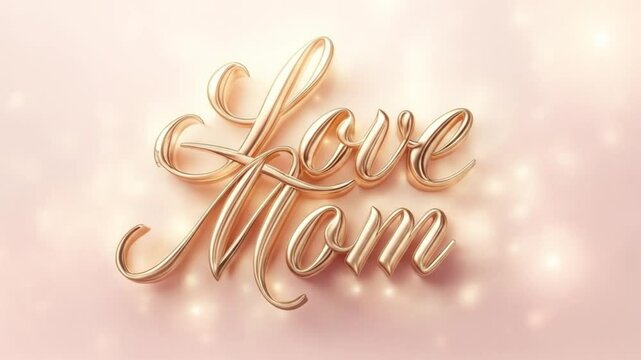 Elegant Gold Love Mom Text Animation on Soft Pink Background for Mother's Day Celebration