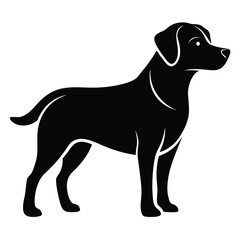 Silhouette of a sleek, black Labrador dog standing attentively in a simple side view