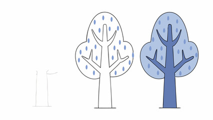 Simple Tree Illustration, Coloring Page, Outline and Filled Version