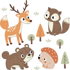 set cartoon animal cute zoo