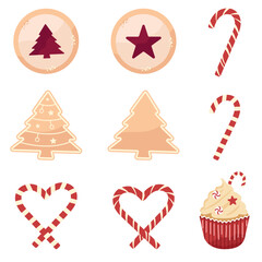 A set of Christmas themed cookies and candies. 