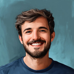 portrait of a Asian smiling man against blue background  made with generative AI
