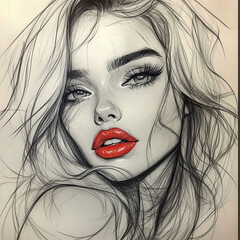 Elegant Portrait of a Woman with Red Lips made with generative AI