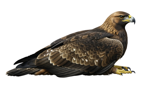 Resting Eagle Bird of Prey with Detailed Feather Illustration