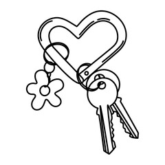 Keychain with keys and a heart-shaped ring with a flower charm.