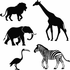 Zebra and giraffe silhouettes in a wild animal vector collection