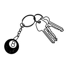 Key ring with billiard ball charm and keys.