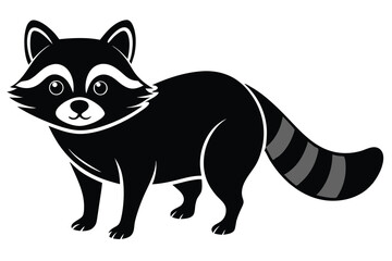 Charming stylized raccoon with striped tail is standing isolated on a white backdrop