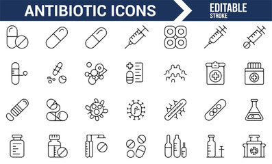 Minimalistic icons for antibiotics in a clean vector style for health design
