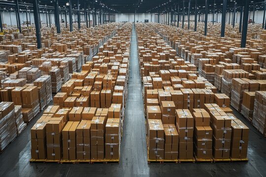 Warehouse operations global logistics hub industrial environment aerial view