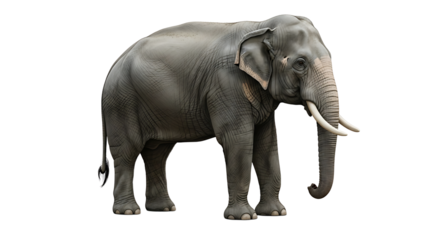 Standing Elephant Isolated on White Background in Side View