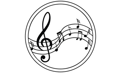 G clef and musical notes in a circle isolated on transparent background