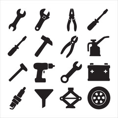 Tool and Maintenance Icons Monochrome Set