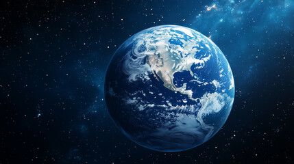 Obraz premium Planet Earth with detailed relief and atmosphere. Blue space background with earth and galaxy.