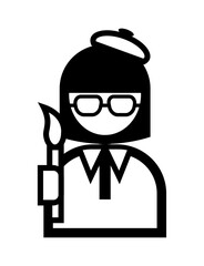 絵筆を持った画家のシンプルなモノクロイラストアイコン