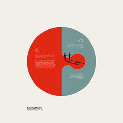 Business Merger Infographic Template with Jigsaw Puzzle Circle. Editable eps10 vector