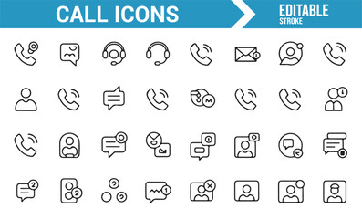 Collection of phone call and chat icons designed for modern communication platforms