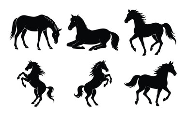 set of horses vector silhouette 