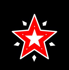 Fototapeta premium Red and white star on isolated black background icon