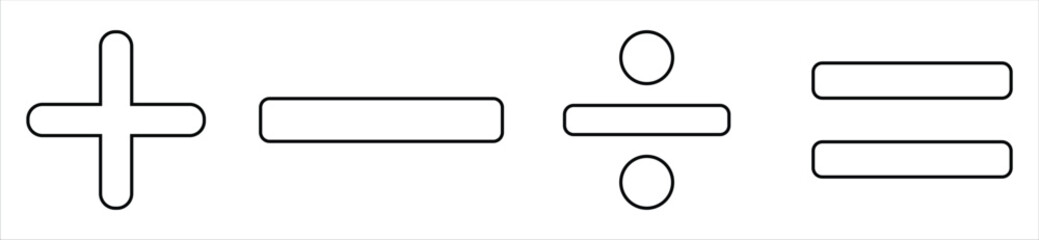 Math Symbols Icon Set – Addition, Subtraction, Division, and Equals Sign