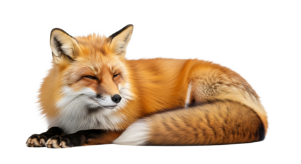 Resting Fox Isolated on White Background with Orange Fur