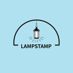 Simple black and white lamp stamp design with a hanging lantern inside a semi-circle frame. Perfect for labels, stickers, prints, and vintage-style decoration use.

