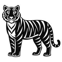 Obraz premium Monochrome Vector Illustration of a Tiger Standing with a Striking Design