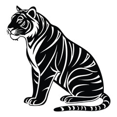 Stylized Tiger Illustration Black and White Graphic Silhouette Design Element