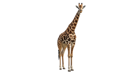 Giraffe Standing Tall Isolated Against White Background