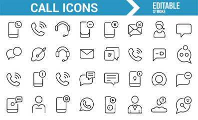 Icon set for video call, phone support, and messaging services in a minimal style