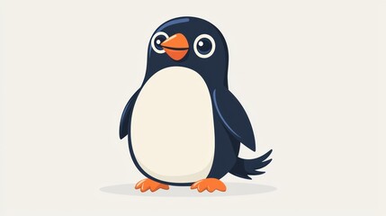 Fototapeta premium Cartoon penguin, standing, on white background, for children's book illustration