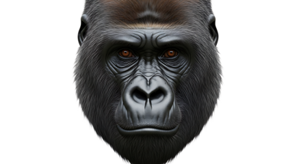 Gorilla Face Closeup Staring Directly Ahead on White