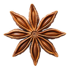 Close up of star anise spice aromatic ingredient for food recipes isolated on transparent background, png 