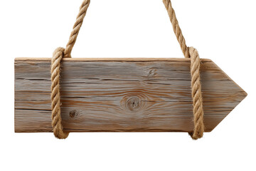 Weathered wooden sign suspended from ropes, ready for custom messaging against transparent or white backdrop 