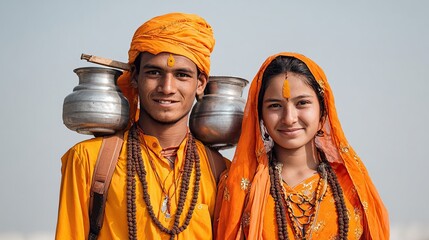 "Kanvarias Carry Sacred Ganga Jal in Decorated Pots During Kanwar Yatra to Offer at Lord Shiva's Temple"