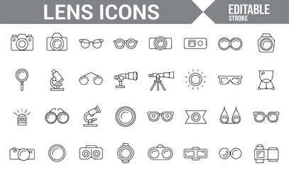 Lens-related icons ideal for websites, apps, and illustrations focused on photography and optics.