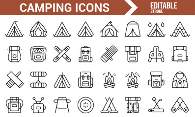 Adventure and camping vector icons for use in outdoor and travel designs