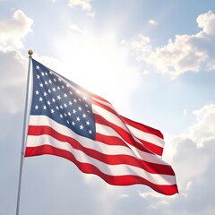 Obraz premium American flag waving in sunny sky