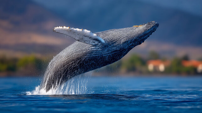 Majestic humpback whale breaching the water
