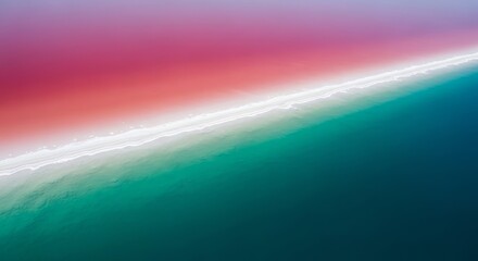 Naklejka premium Serene Coastal Landscape with Gradient Sky Pink Purple Turquoise Ocean White Shoreline